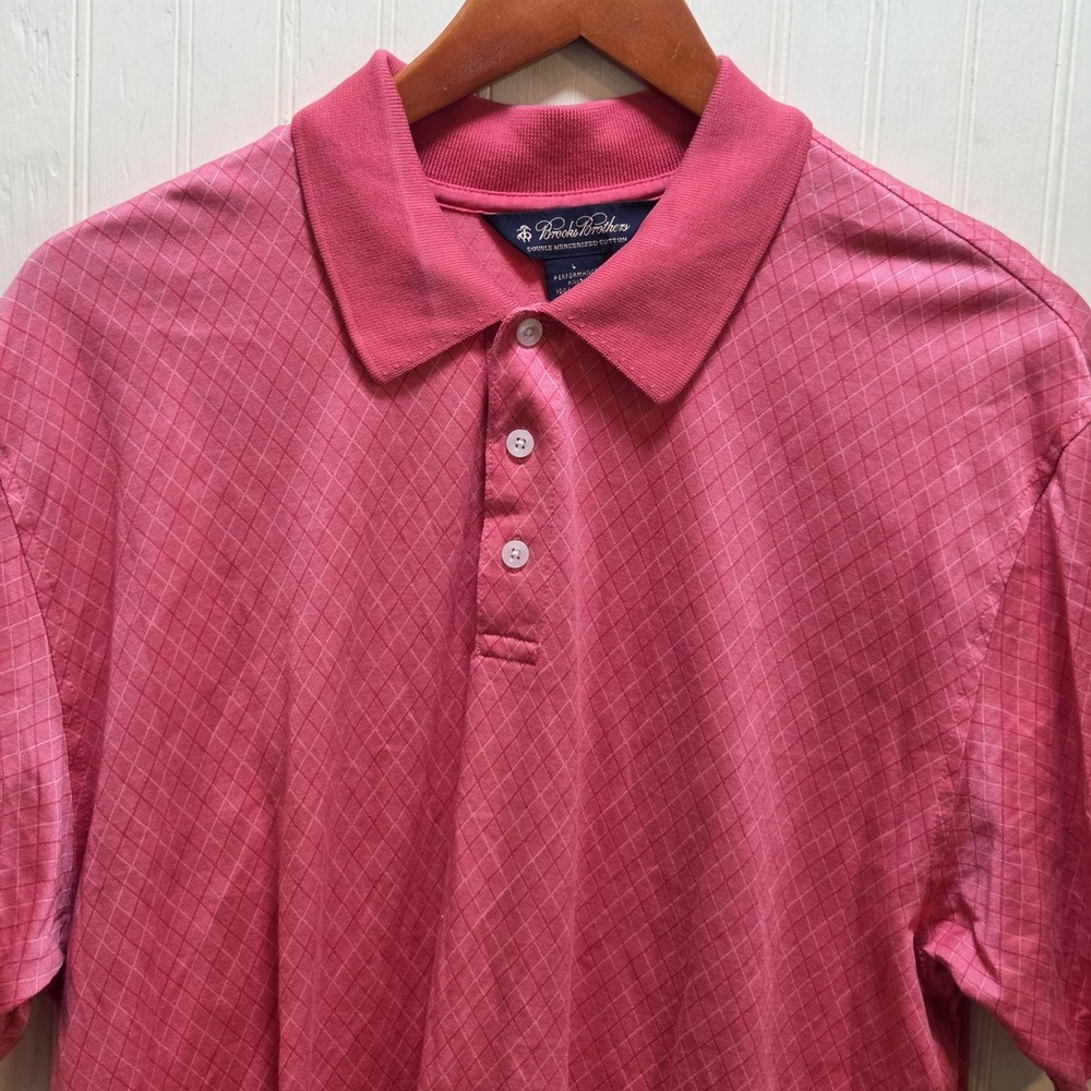 Brooks Brothers Polo Shirt Mens L Pink Argyle Double Mercerized Cotton Knit Top - Picture 1 of 6